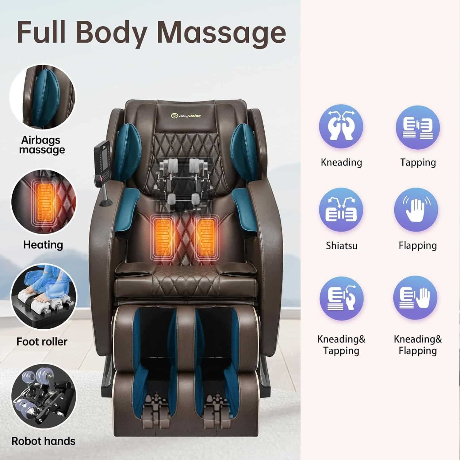Real Relax Massage Chair, SL Track Full Body Zero Gravity Massage Chair Recliner with App Control, Favor 05 (Brown)