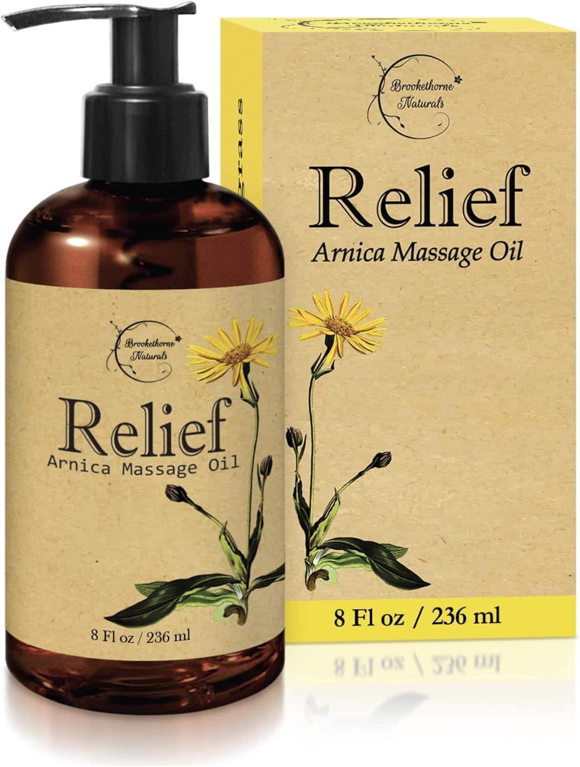Relief Arnica Massage Oil – Great for Sports  Athletic Therapeutic Massage – All Natural - Arnica Montana for Sore Muscle Relief. Contains Sweet Almond, Jojoba, Grapeseed  Essential Oils 8oz