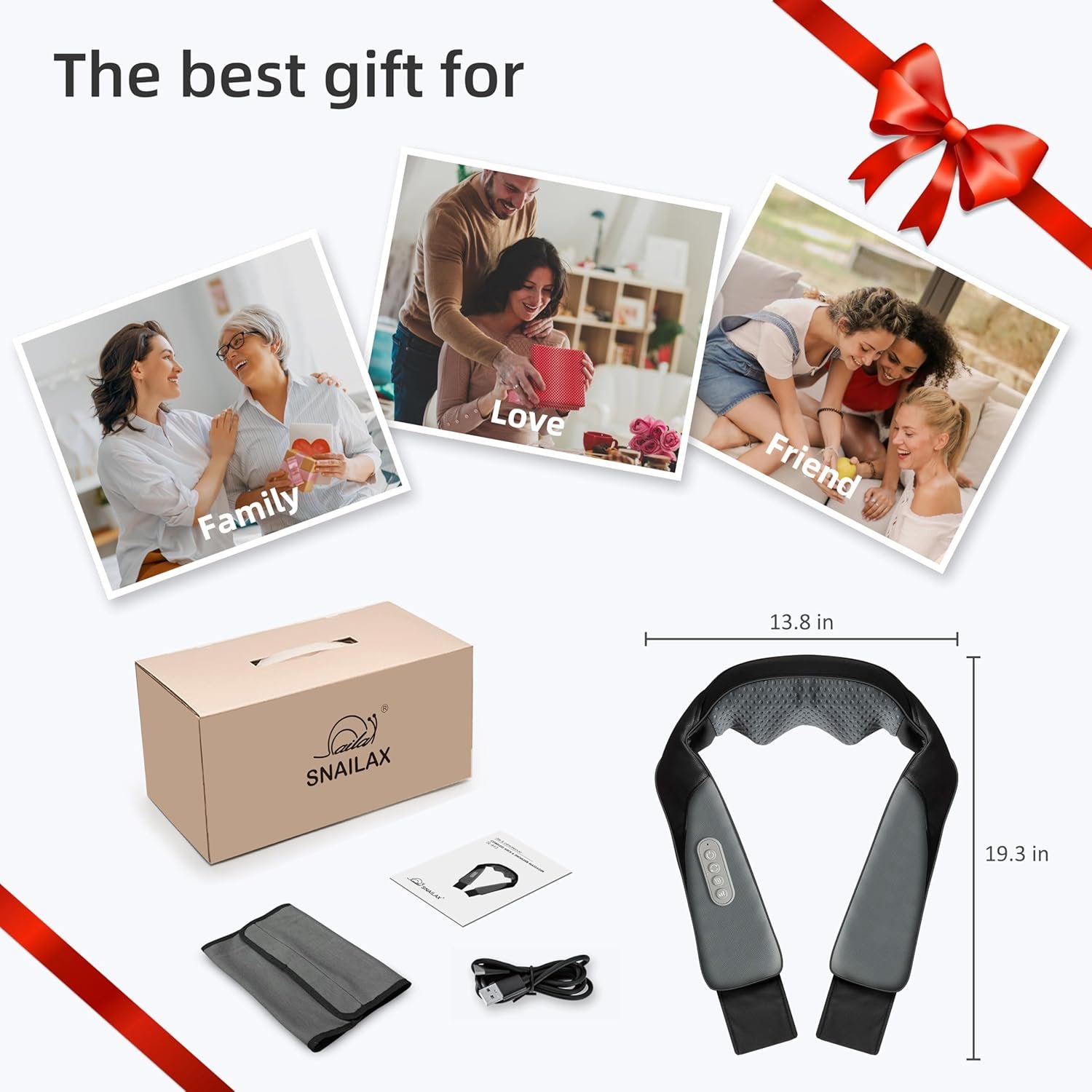 Snailax Cordless Massager - Shiatsu Neck and Shoulder Massager with Heat, FSA HSA Eligible, Portable, Lumbar, Foot Electric Massage Pillow, Christmas Gift