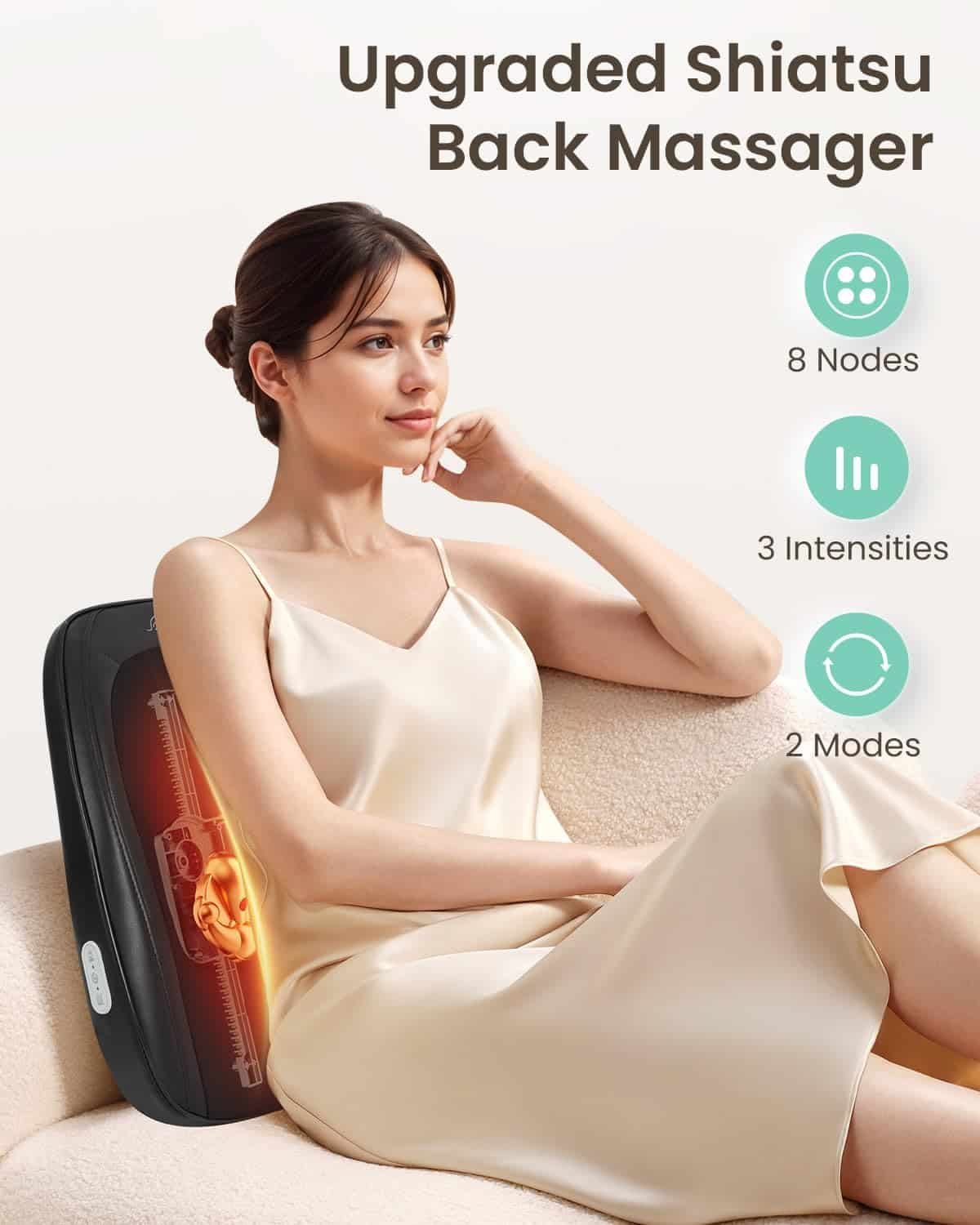 Snailax Shiatsu Neck and Back Massager with Heat, Full Back Massager for Back Pain Deep Tissue, Massager for Neck and Back, Kneading Back Massage Pillow, Spot Massage, Gifts(Black)