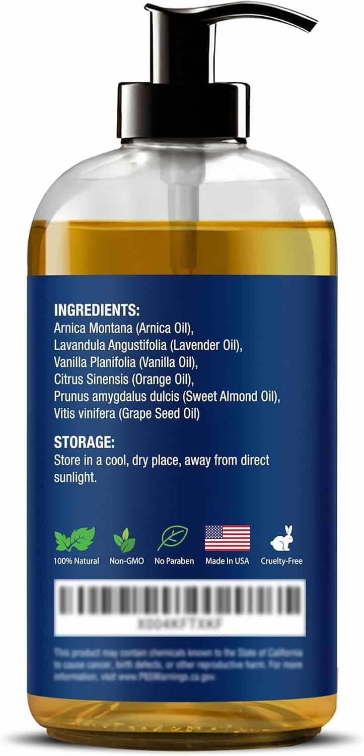 Sore Muscle Massage Oil 8 fl oz - Arnica Massage Oil for Therapy Sore Muscles - Peppermint Lavender for Body, Muscle Joint Relaxation - Nexon Botanics