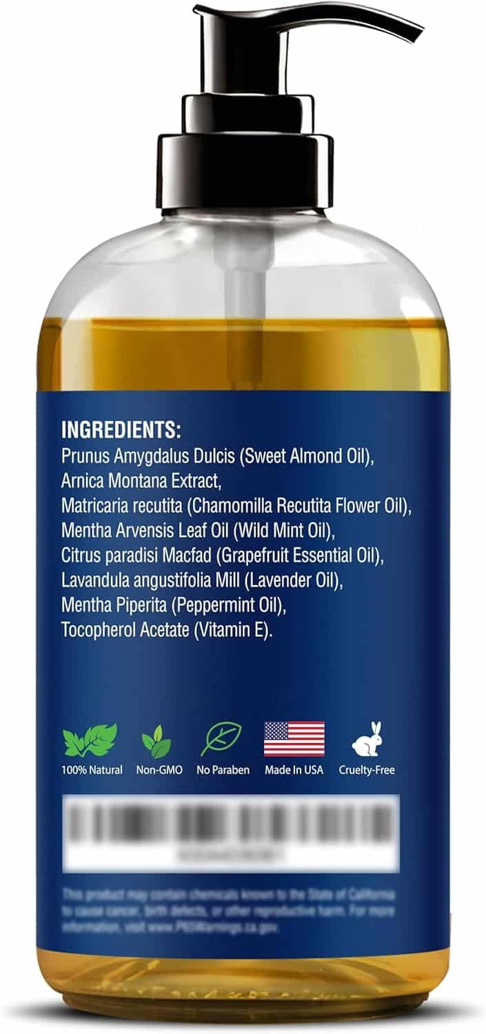 Sore Muscle Massage Oil 8 fl oz - Arnica Massage Oil for Therapy Sore Muscles - Peppermint Lavender for Body, Muscle Joint Relaxation - Nexon Botanics