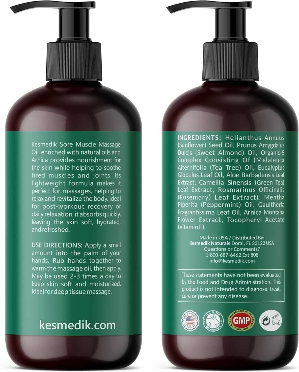 Sore Muscle Massage Oil for Massage Therapy | Arnica, Eucalyptus  Tea Tree Oil Blend for Deep Muscle Relief  Recovery, Softens Skin  Anti Cellulite Care – Professional  Home Use (2-Pack)