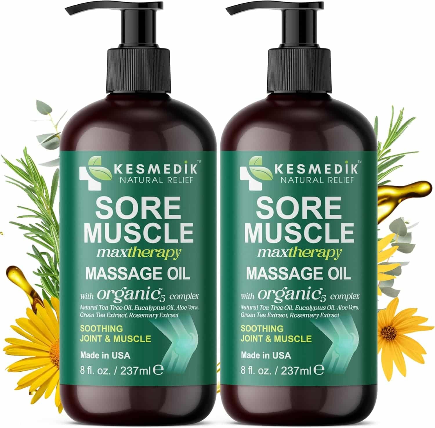 Sore Muscle Massage Oil for Massage Therapy | Arnica, Eucalyptus  Tea Tree Oil Blend for Deep Muscle Relief  Recovery, Softens Skin  Anti Cellulite Care – Professional  Home Use (2-Pack)