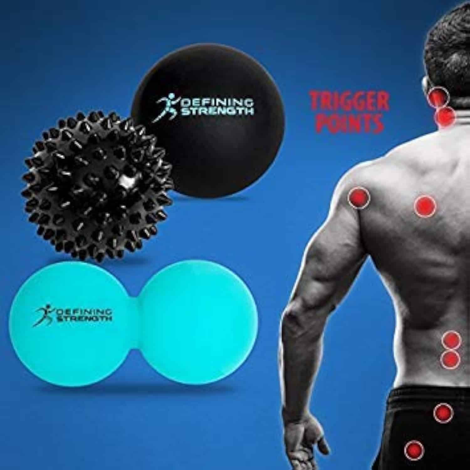 Top 3 Massage Balls Set, Spiky, Lacrosse Ball, Peanut Roller Massager. for Self Myofascial Trigger Point Release, Physio Rehab  Back Muscle Knots