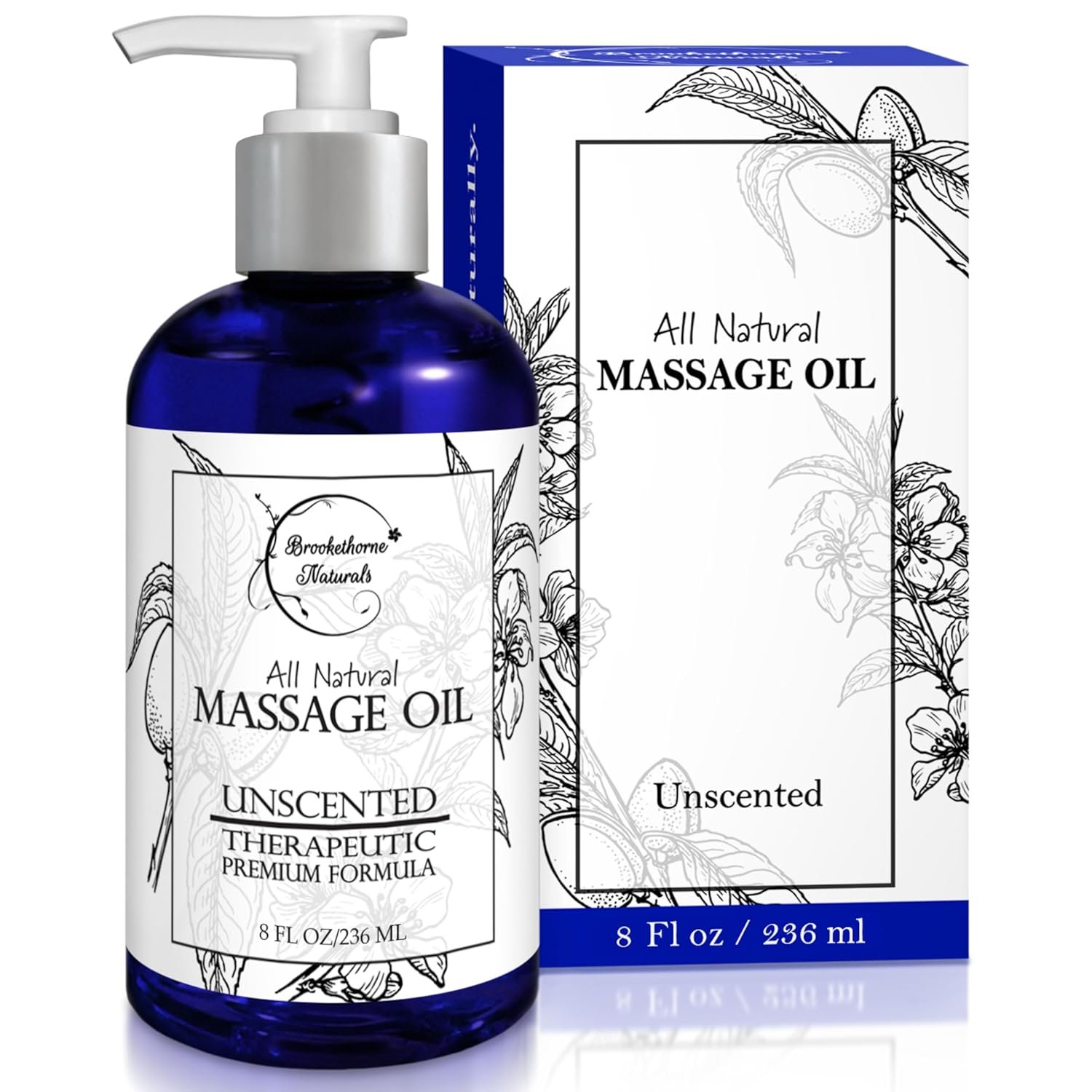 Unscented Massage Oil for Massage Therapy – 100% Natural Body Oil with Sweet Almond, Grapeseed  Jojoba for Premium Glide – Pure Carrier Blend for Aromatherapy – Brookethorne Naturals