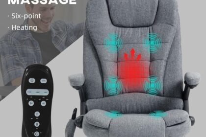 Vinsetto 6 Point Vibrating Massage Office Chair With Heat Linen High Back Executive Office Chair With Reclining Backrest 3 420x280