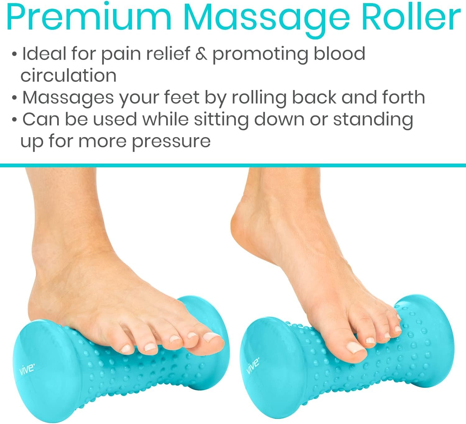 Vive Massage Ball Set (4 Piece) - Plantar Fasciitis Relief Foot Pain Hot Cold Therapy - Heel Spur, Sore Muscle, Trigger Point, Back, Arm, Neck, Shoulder, Leg Circulation Roller - FSA HSA Eligible