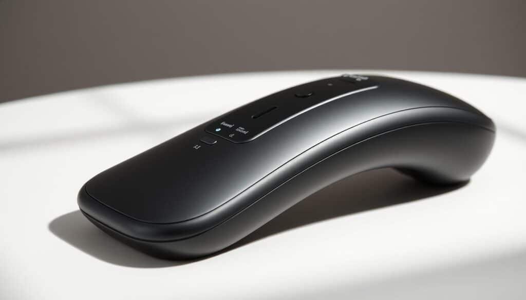 A sleek, high-quality massage device resting on a clean, minimalist surface. The device's exterior exudes a premium feel, with a matte black finish and smooth, tactile controls. Subtle highlights catch the light, showcasing the attention to detail in the design. The device is positioned at a slight angle, allowing the viewer to appreciate its ergonomic shape and hinting at its intended use. Soft, diffused lighting creates a sense of refinement, while the background remains uncluttered, letting the massage device take center stage. The overall impression conveys a well-crafted, durable product worthy of its place in a sophisticated home or professional setting.