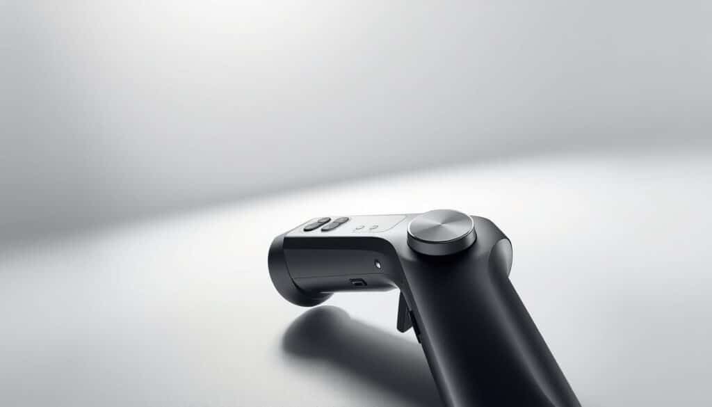 a highly detailed and photorealistic digital illustration of a sleek, modern touch control interface, featuring a minimalist and intuitive layout. the interface is set against a softly-lit, clean and monochromatic background, with subtle reflections and highlights that give the scene a sense of depth and sophistication. the layout consists of a series of touchpad controls, sliders, and haptic feedback buttons, all seamlessly integrated into a single, cohesive design. the controls are depicted with precise, high-resolution detail, showcasing their tactile and responsive nature. the overall mood is one of advanced technology, precision, and user-friendly functionality, perfectly suited to illustrate the "operating controls and user interface" section of the massage gun review article.