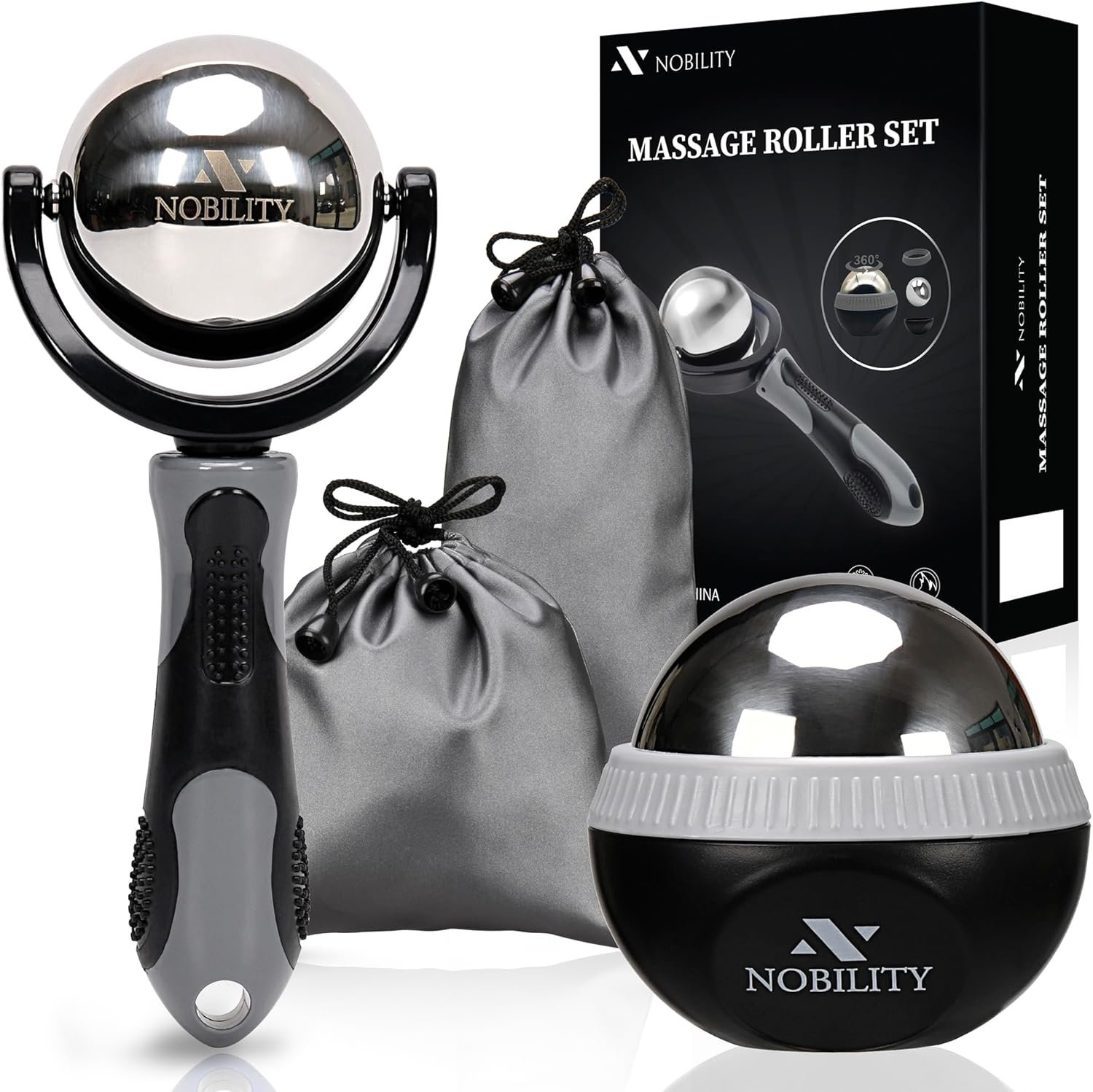 Nobility Massage Ball Roller– Ice Cold and Hot for Deep Tissue and Sore Muscle Relief of Stiffness and Stress, Body, Neck, Back, Foot, Plantar (Black)