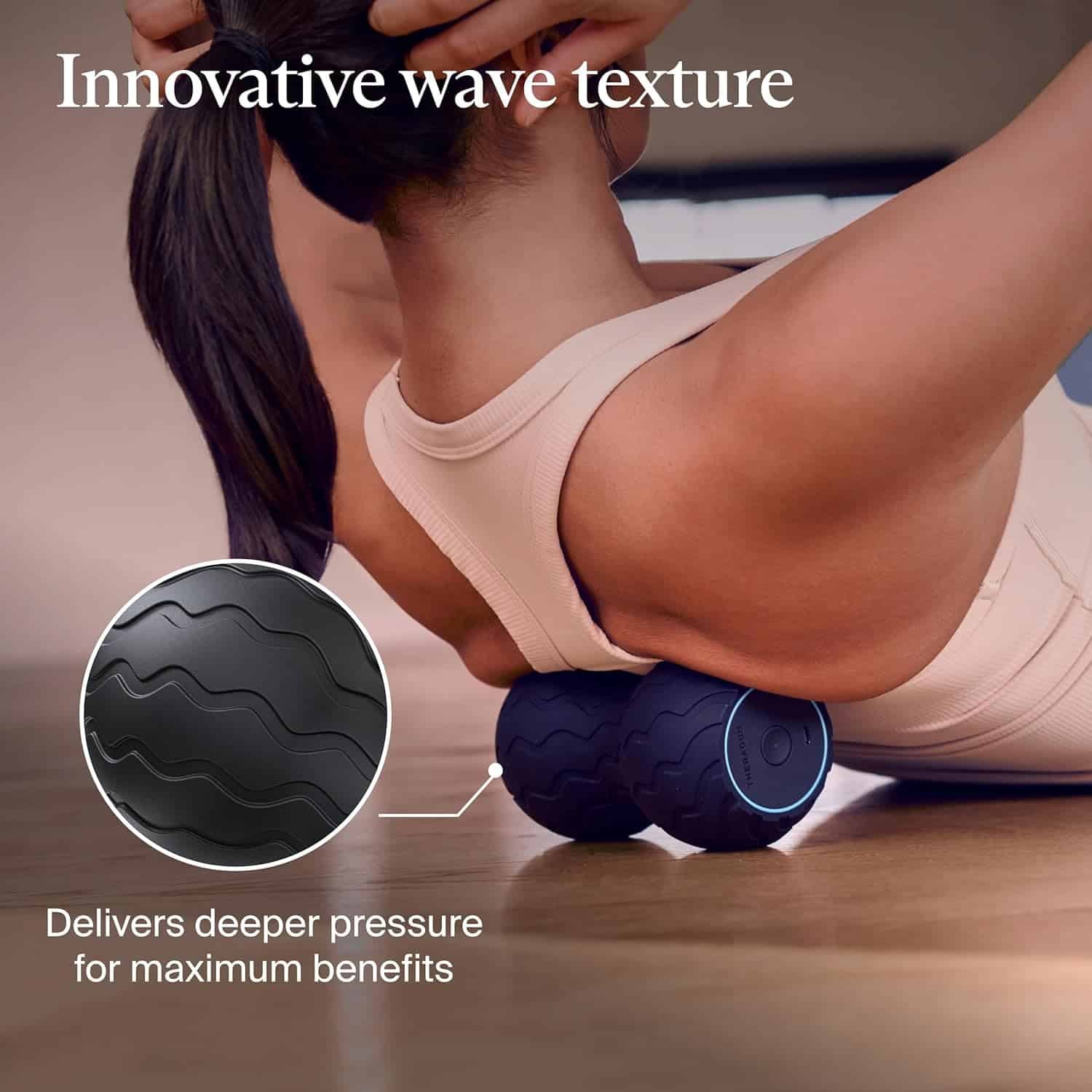 Therabody WaveSolo - Handheld Bluetooth Enabled Massage Device, Ultra Portable Vibration Therapy Ball w/QuietRoll Technology  3 Customizable Vibration Frequencies