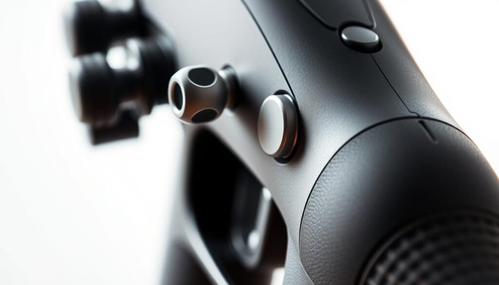 A close-up view of a percussion therapy massage gun, showcasing its key features. The gun's sleek, ergonomic design is highlighted, with a textured, rubberized grip for optimal control. The front of the device features multiple interchangeable massage heads, each designed for targeted muscle relief. Soft, directional lighting illuminates the intricate mechanisms and contours, conveying a sense of precision and high-quality craftsmanship. The background is blurred, drawing the viewer's attention to the massage gun's core functionality and sophisticated engineering.