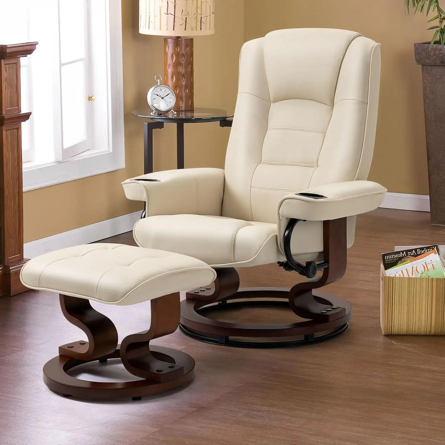 Avawing Reclining Chair With Vibration Massage Faux Leather Recliner With Ottoman Swivel Wood Recliner Chairs For Living 5