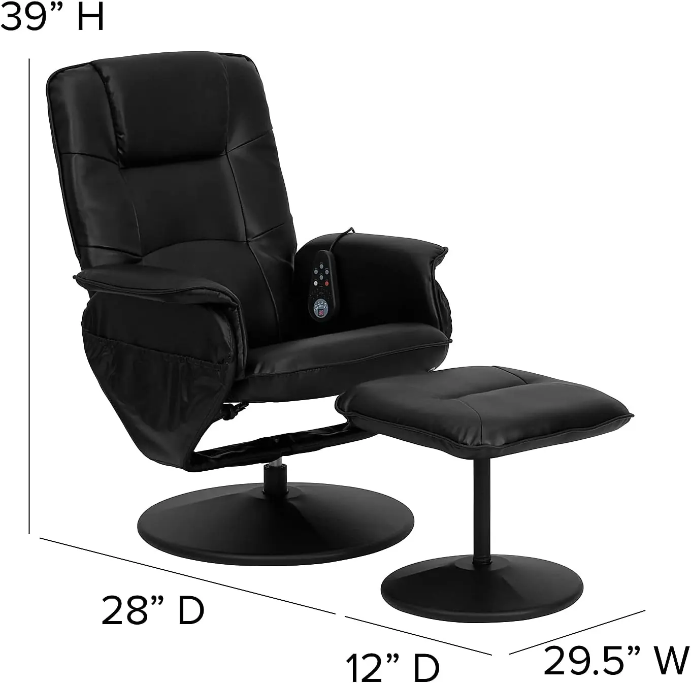 Flash Furniture Cason Massaging Adjustable Recliner With Deep Side Pockets And Ottoman With Wrapped Base In Black Leathe 1