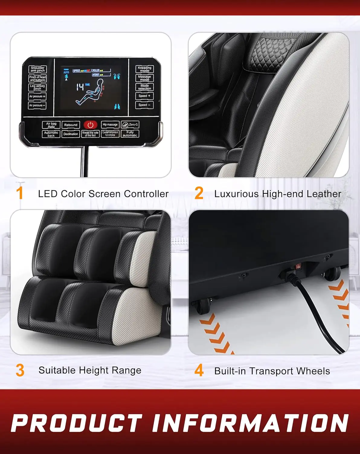 Massage Chair Recliner With Zero Gravity Full Body Massage Chair With Heating Bluetooth Speaker Airbags Foot Roller Touc 4