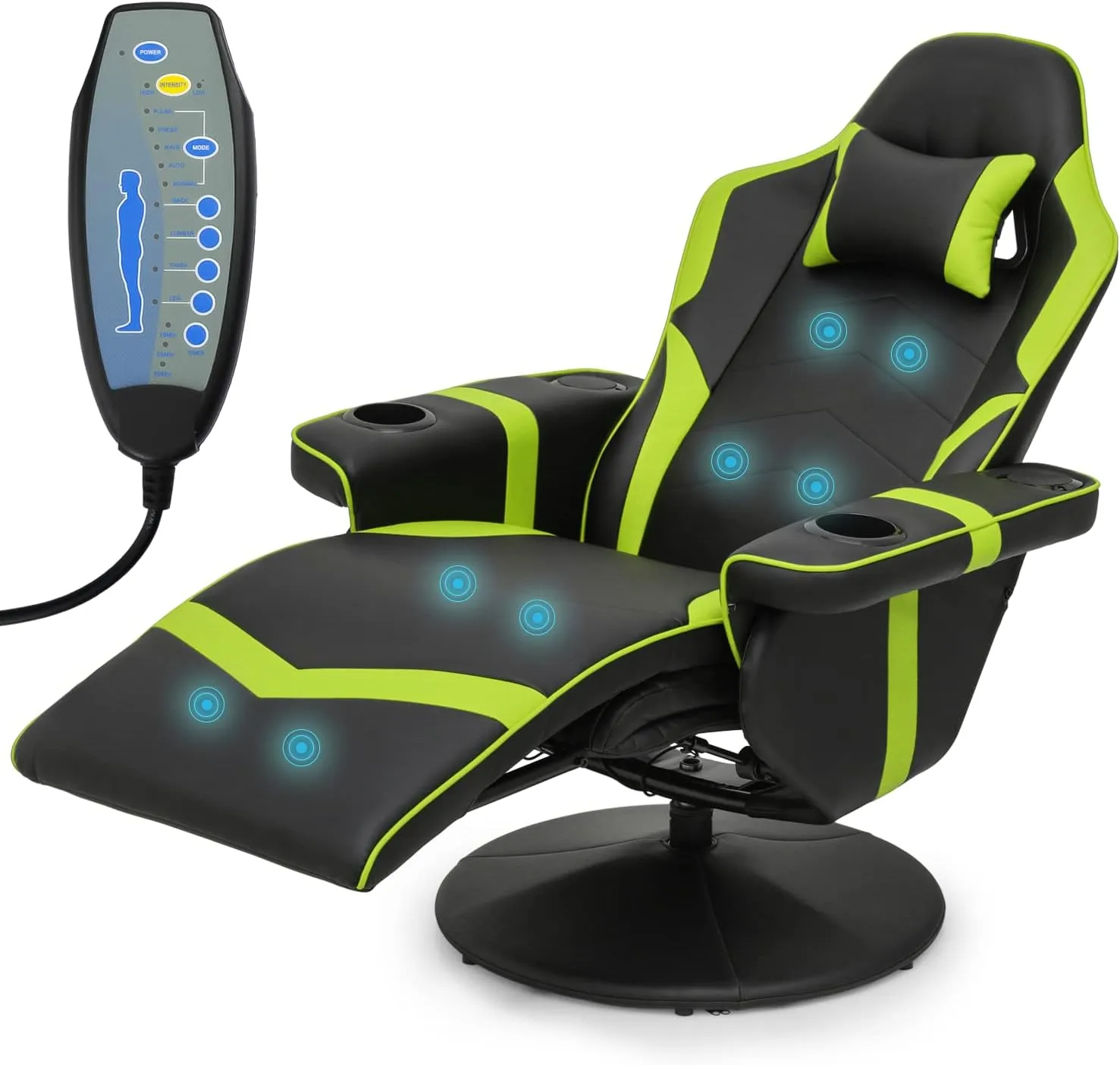 Monibloom Massage Gaming Recliner Chair With Speakers Pu Leather Home Theater Seating Single Bedroom Video Game Sofa Rec