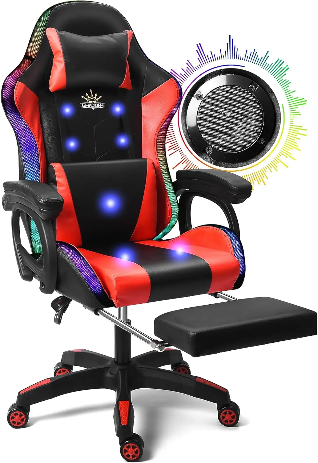 Rgb Gaming Chair With Massage Footrest And Dual Speakers Racing Computer Chair With Lumbar Support And Headrest For Adul