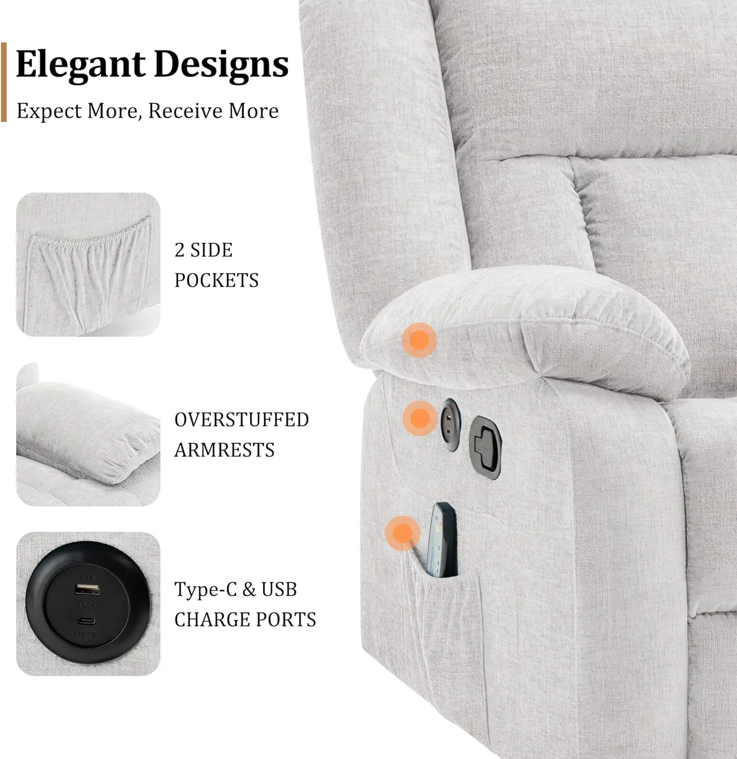 Rocker Recliner Chair For Adults 360swivel Recliner Chair With Usb Ports Electric Recliner Chairs With Massage And Heati 2