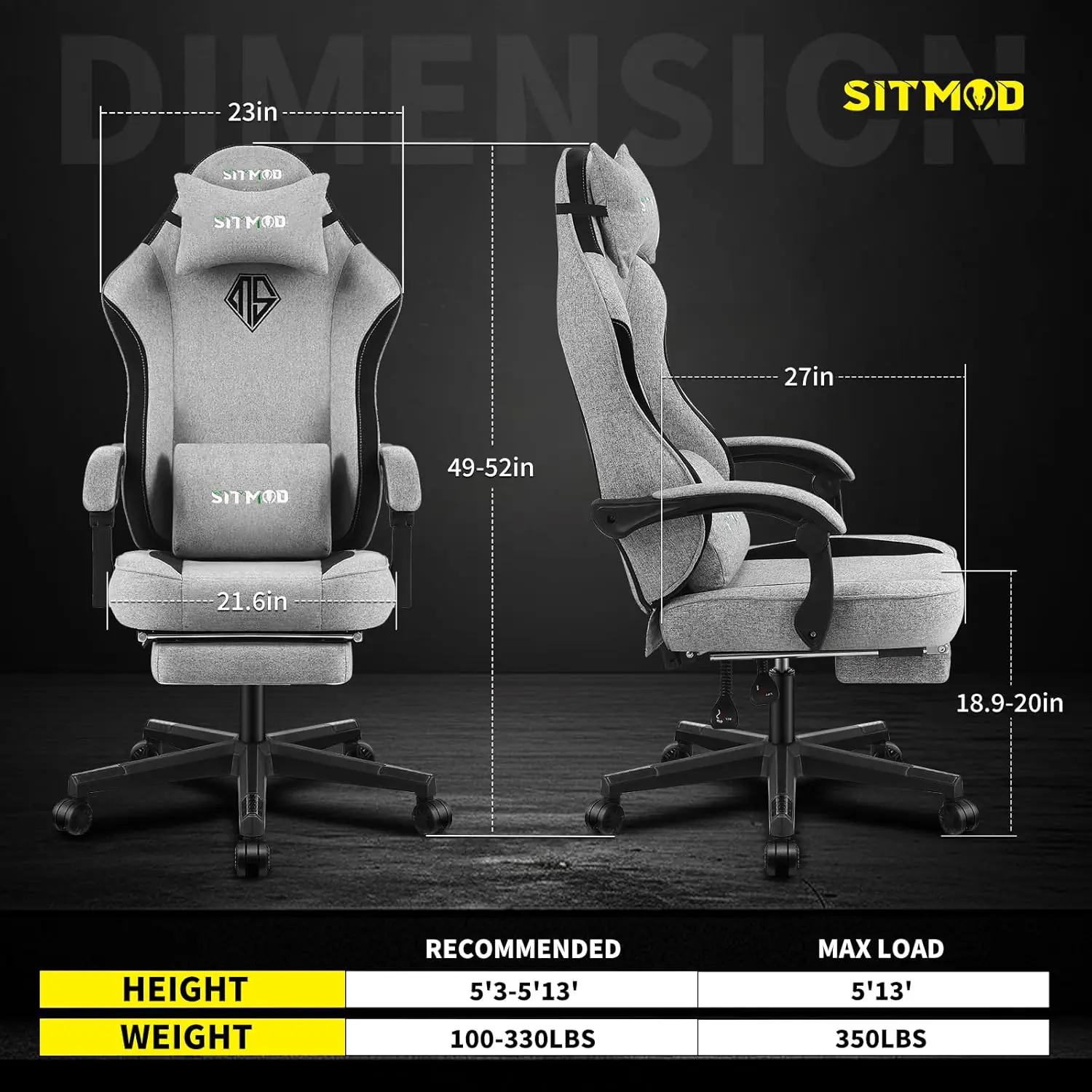 Sitmod Fabric Gaming Chairs With Footrest Pc Computer Ergonomic Video Game Chair For Adults Backrest And Seat Height Adj 3