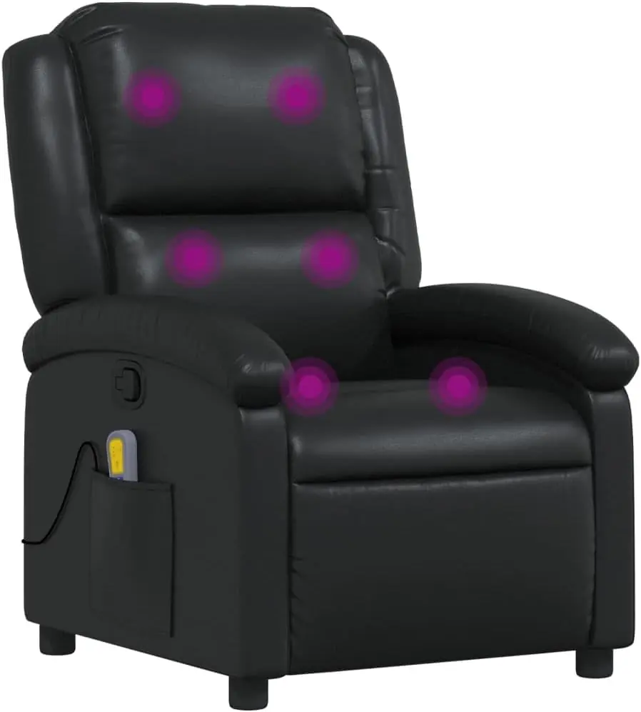 Vidaxl Black Faux Leather Massage Recliner Adjustable Manual Armchair With Vibration Massage Side Pocket And Plush Paddi