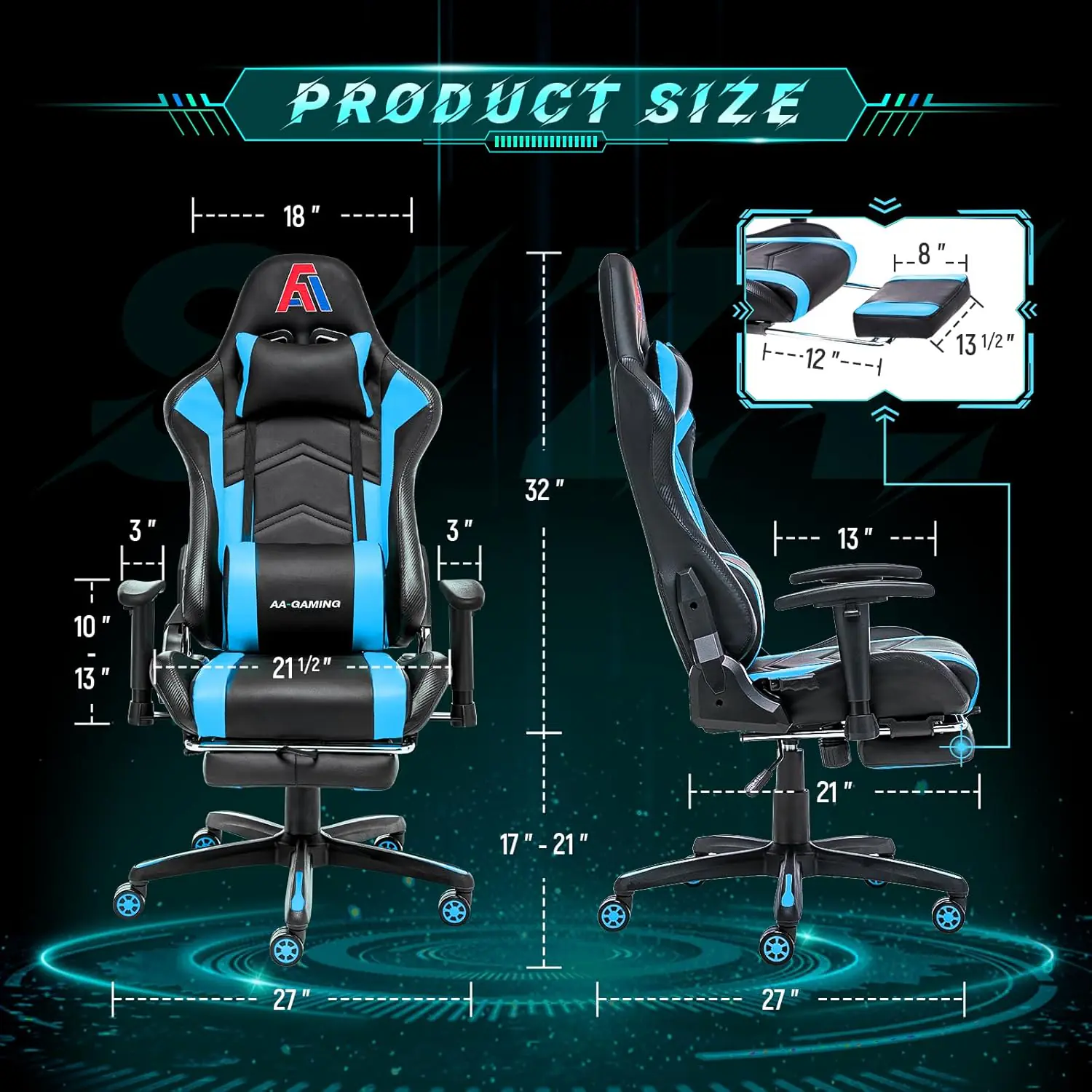 Aa Products Gaming Chair High Back Ergonomic Computer Racing Chair Adjustable Gamer Chair With Footrest Lumbar Support S 2