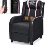 Adjustable Racing Style Massage Single Sofa With Headrest Lumbar Pillow Pu Leather Recliner Video Game Chairs Pink