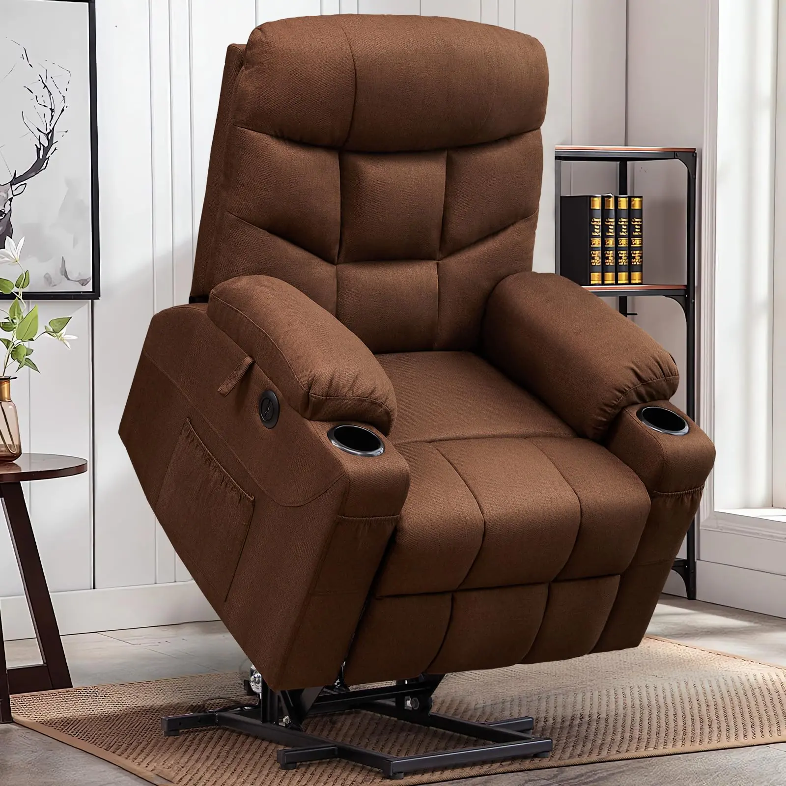 Elderly Electric Lift Recliner Chair Brown Genuine Leather 360a Swivel Rocker Recliner Chairs With Massage And Heated Ho 1