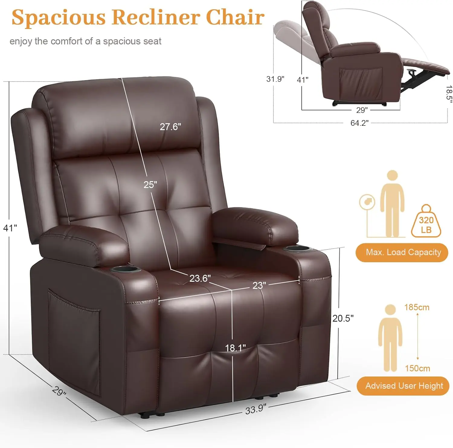 Electric Power Oversized Recliner Chair With Heat And Back Massage Extra Wide Seat Reclining Chair Infinite Position Wit 5