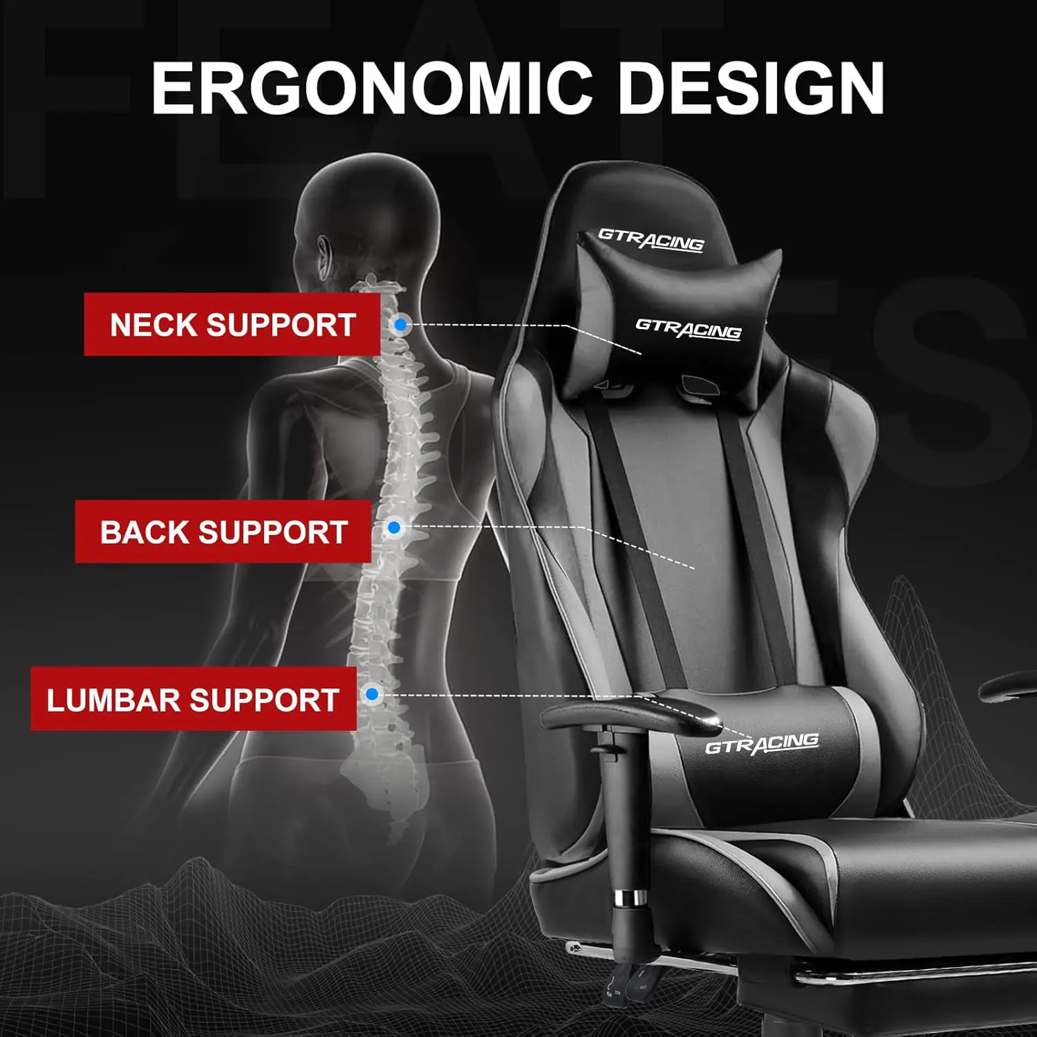 Gtracing Gaming Chair With Footrest Ergonomic Computer Game Desk Reclining Gamer Chair Seat Height Adjustment Swivel Roc 3