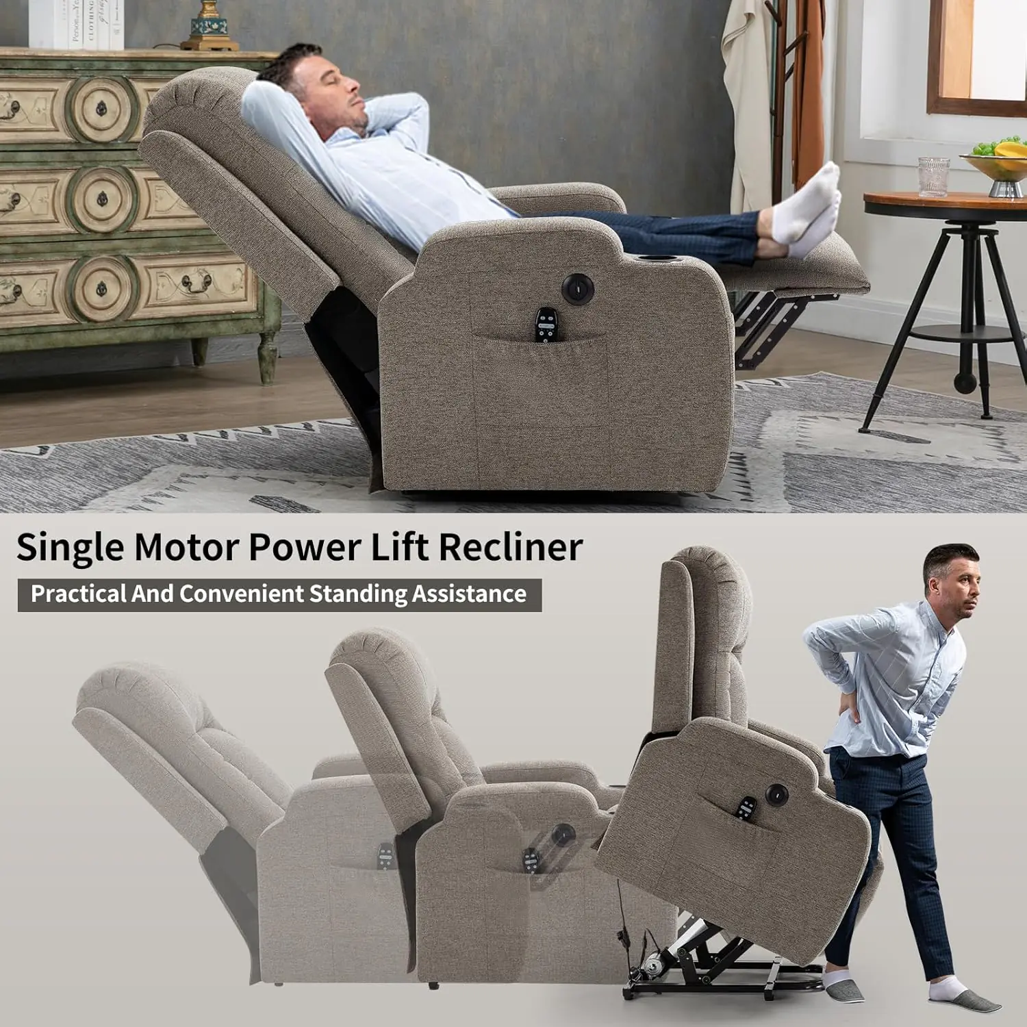 Infinite Position Okin Motor Up To 350 Lbs Power Lift Recliner Chair For Elderly Heavy Duty Motion Mechanism With 8 Poin 3