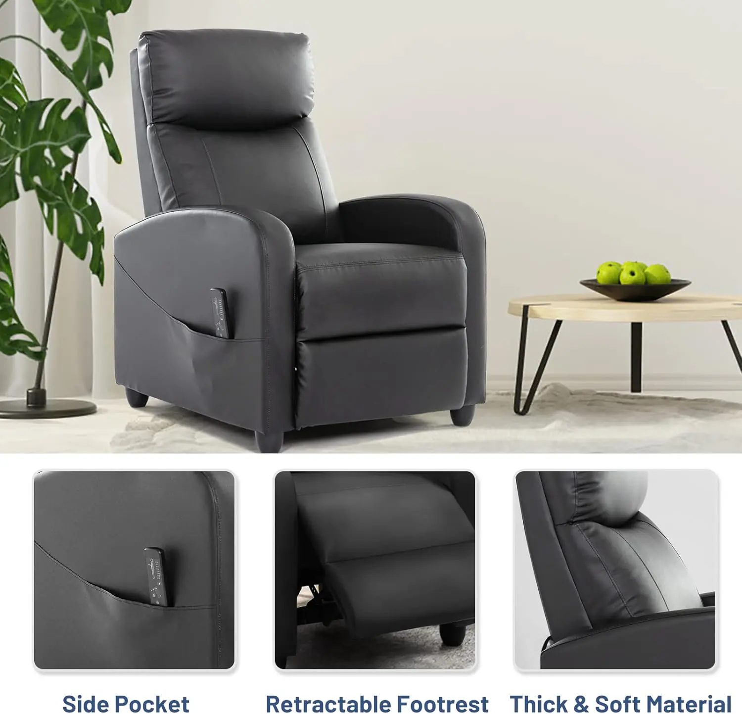 Living Room Recliner Chair Massage Reclining Single Sofa Adjustable Home Theater Seating With Thick Seat Cushion And Hig 2