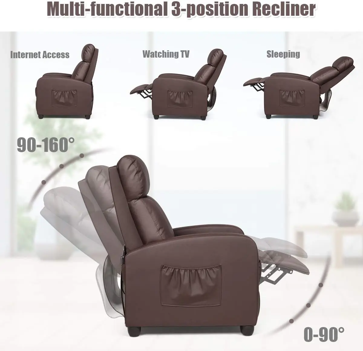 Moccha Massage Recliner Chair Ergonomic Adjustable Single Sofa With Padded Seat Backrest Footrest Reclining Sofa With Re 1