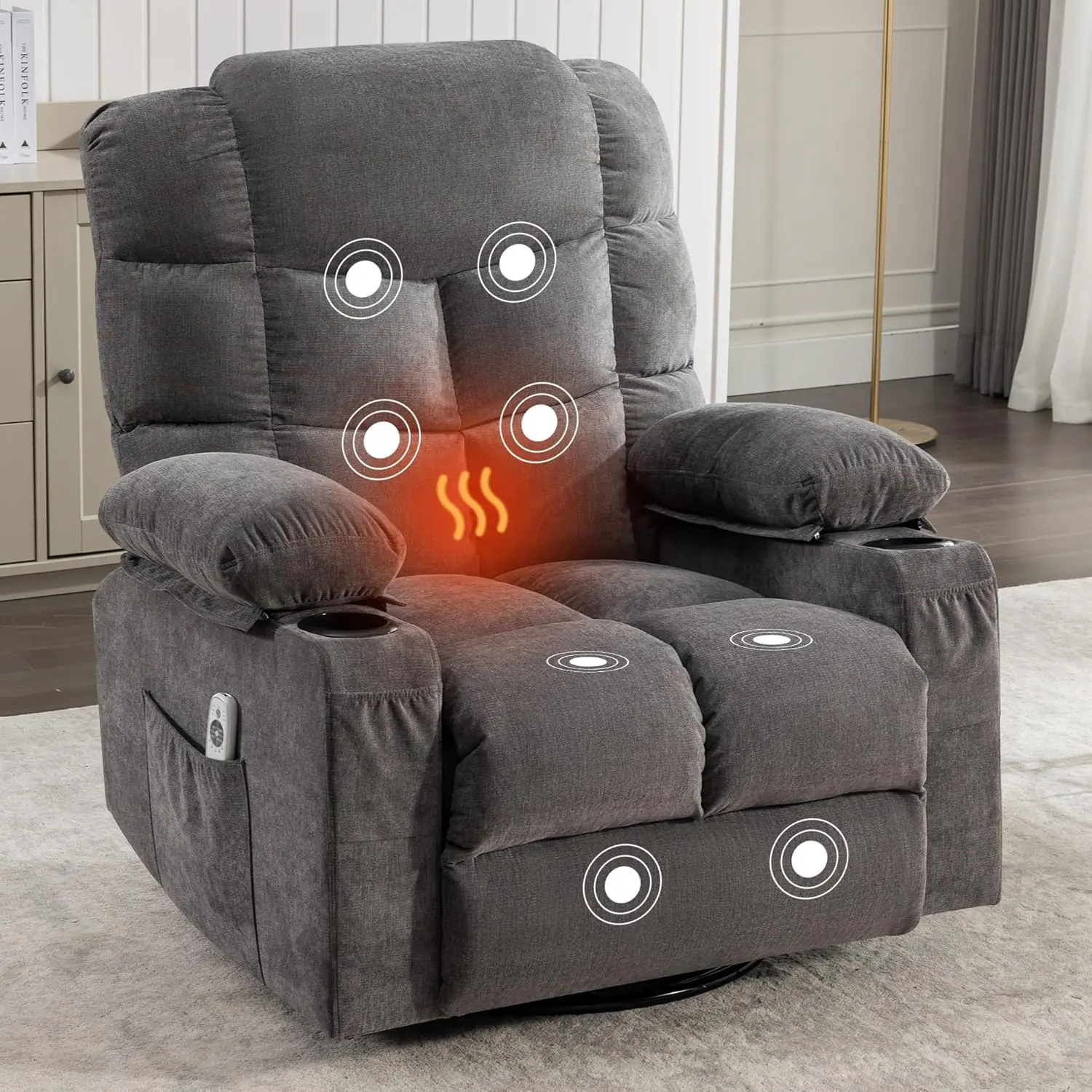 Taikonaut Massage Rocker Recliner Chair Rocking Chairs For Adults Oversized With 2 Cup Holders Usb Charge Port Soft Feat