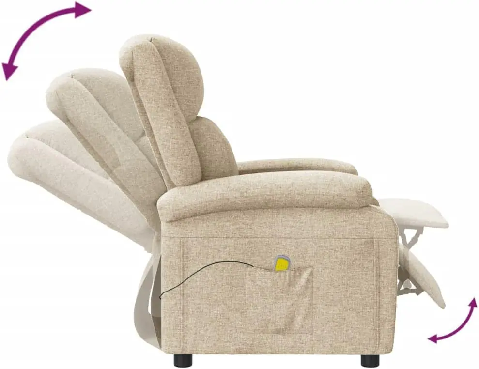 Vidaxl Cream Fabric Massage Recliner Chair Manual Recline Vibration Massage With Remote 276 W Comfort Seat For Living Ro 2