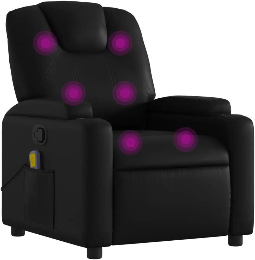 Vidaxl Massage Recliner Chair For Elderly Manual Recline Black Faux Leather Armchair With Vibration Massage Cup Holders