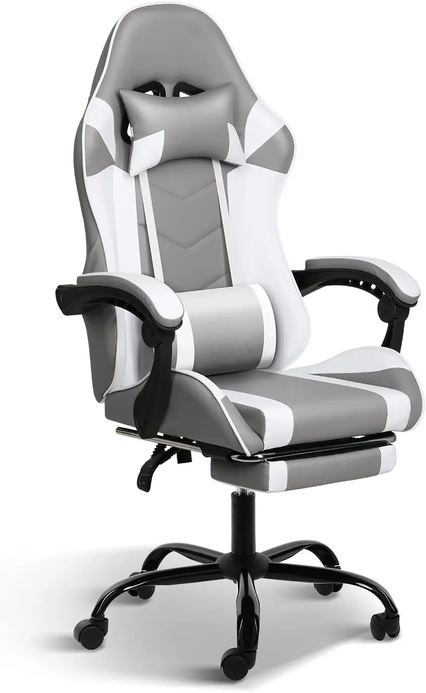 White Gaming Chair With Footrest Big And Tall Gamer Chair Racing Style Adjustable Swivel Office Chair Ergonomic Video Ga