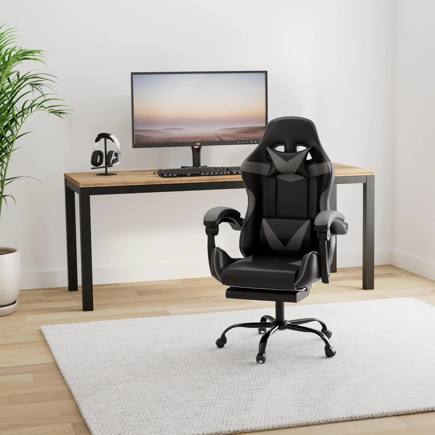 Yssoa Gaming Chair With Footrest Big And Tall Gamer Chair Racing Style Adjustable Swivel Office Chair Ergonomic Video Ga 3