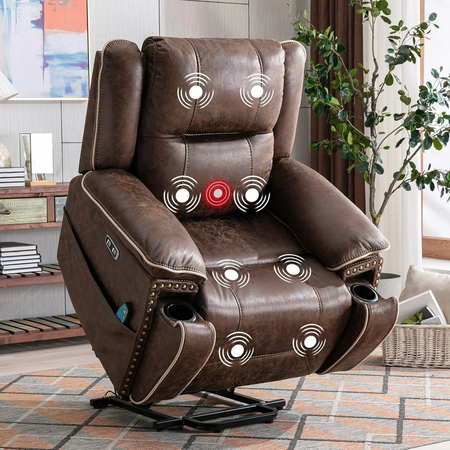 Canmov Dual Motor Large Power Lift Recliner Chairs With Massage And Heat For Elderly Big People Electric Faux Leather Re