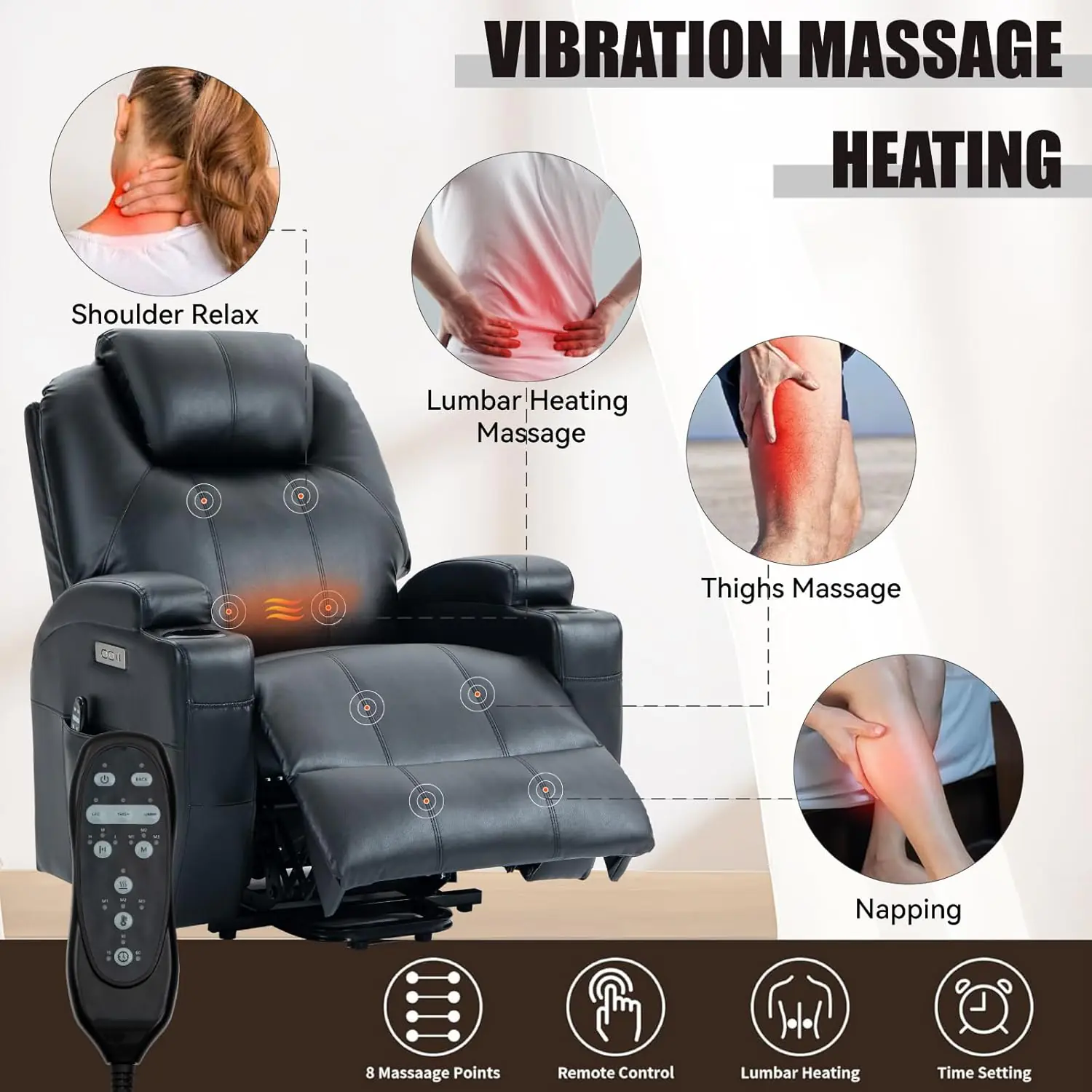 Electric Power Lift Recliner Chair For Elderly Heavy Duty Motion Mechanism With 8 Point Vibration Massage And Lumbar Hea 3