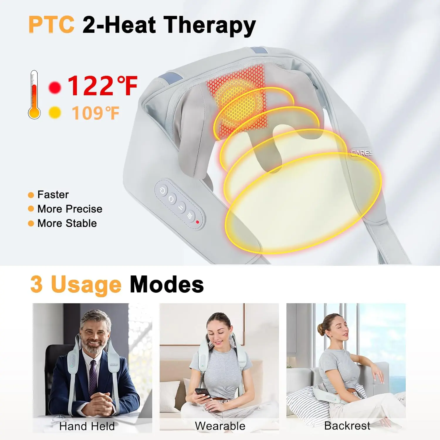 Neck And Shoulder Massager With Fast Heat Cordless Deep Tissue Electric 5d Shiatsu Kneading Back Massager For Pain Relie 3