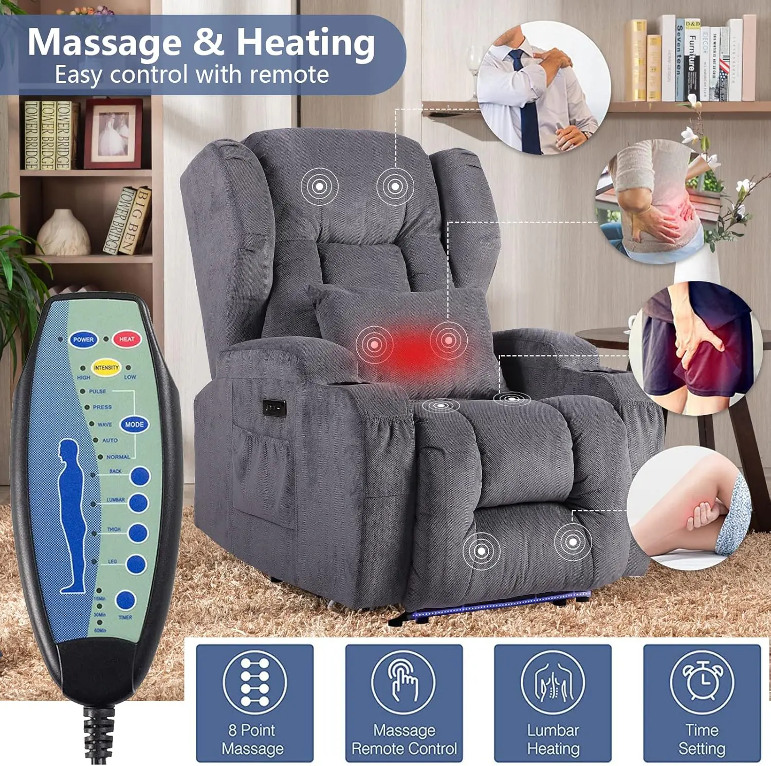 Power Recliner Chair With Heat And Massage Faux Leather Recliner Sofa Chairs For Living Room Home Theater Seating With C 2