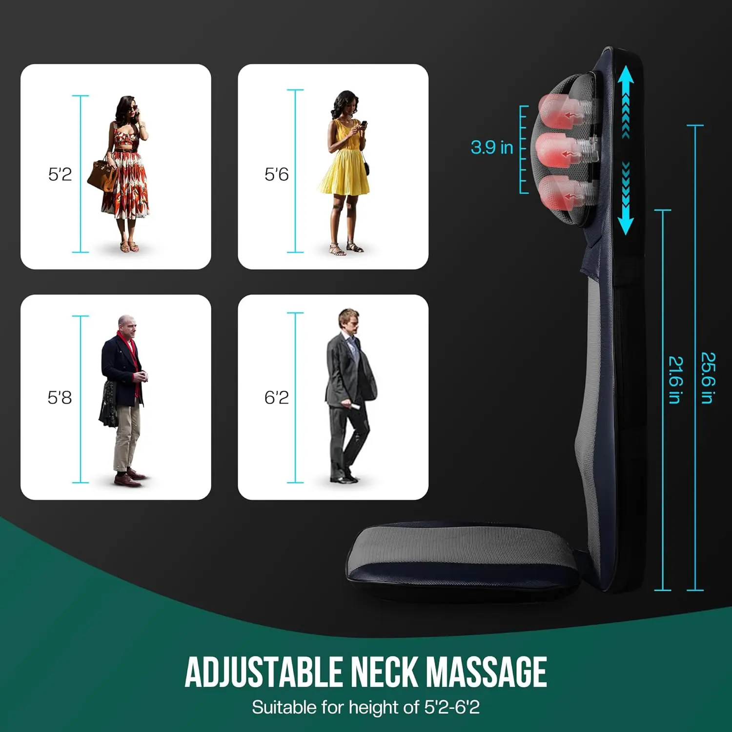 Snailax Shiatsu Neck Back Massager With Heat Full Back Kneading Shiatsu Or Rolling Massage Massage Chair Pad With Height 3