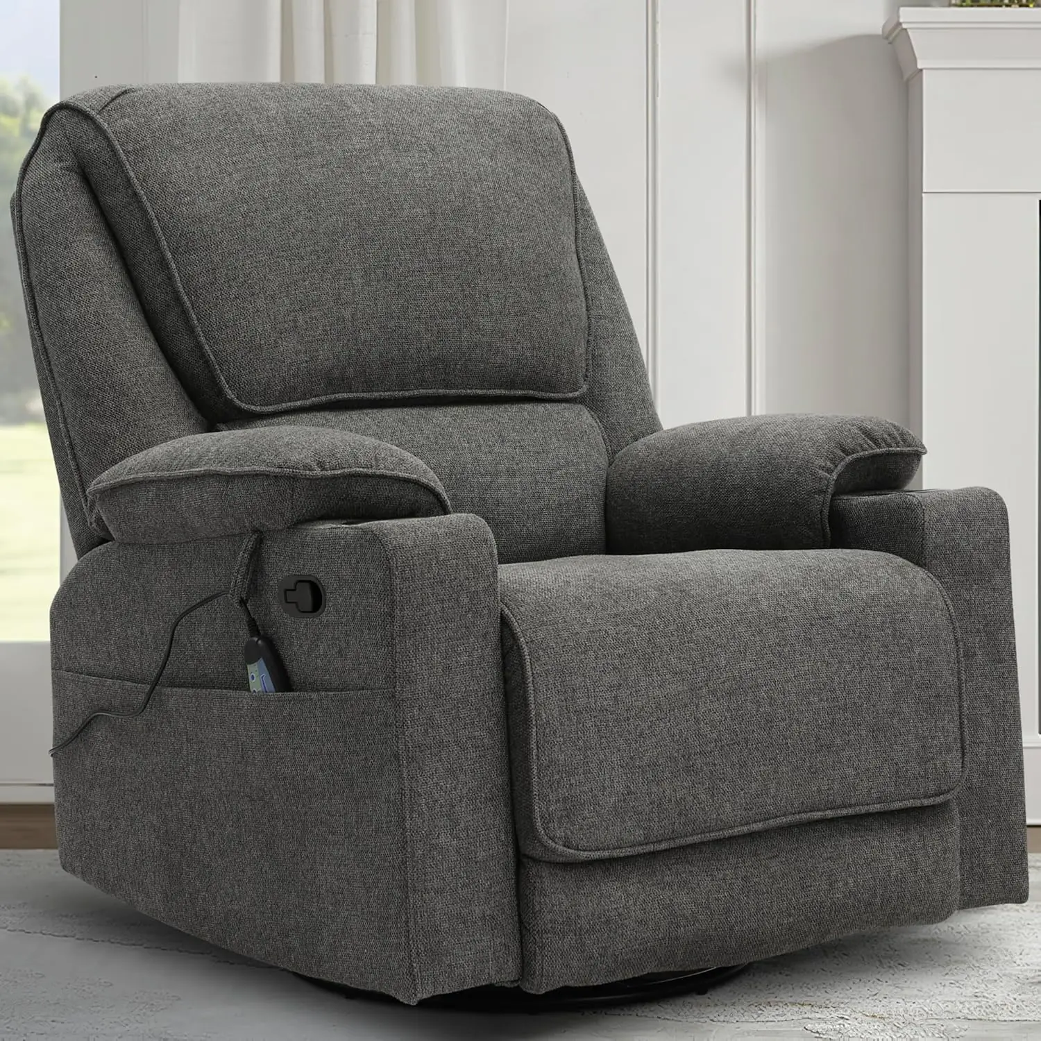 Swivel Glider Recliner Chair For Adultsmanual Recliner With Massage And Heat Linen Cotton Fabric Ergonomic Lounge Chair 