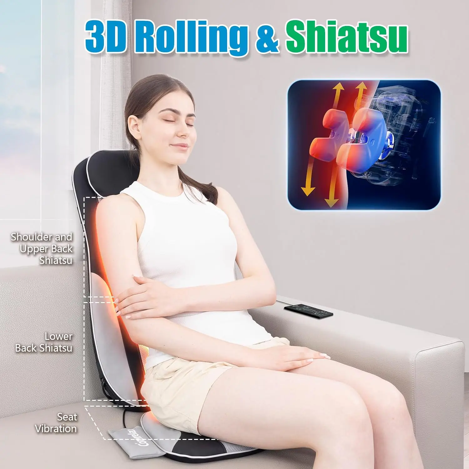 Back Massager For Pain Relief Deep Tissue Shiatsu Massage Chair Pad With Heat Kneading Massage Seat Cushion Electric Ful 3