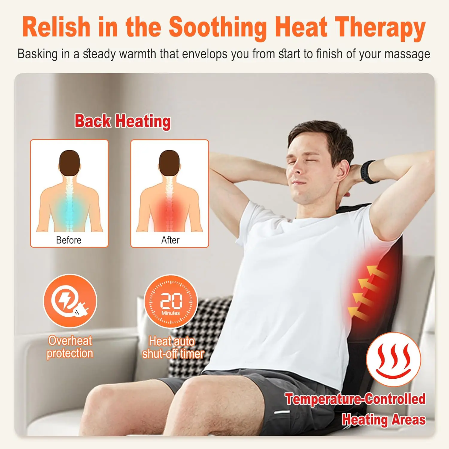 Back Massager With Heat For Pain Relief Deep Tissue Portable Massage Chair Cushion And Seat Pad For Office Gifts For Men 2