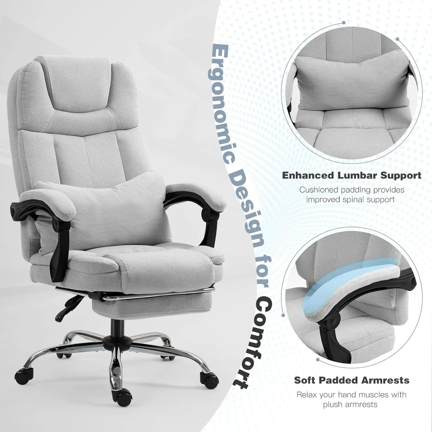 Ecotouge Ergonomic Massage Office Chair With Footrest 2 Vibration Points Lumbar Support Adjustable Reclining Executive C 3