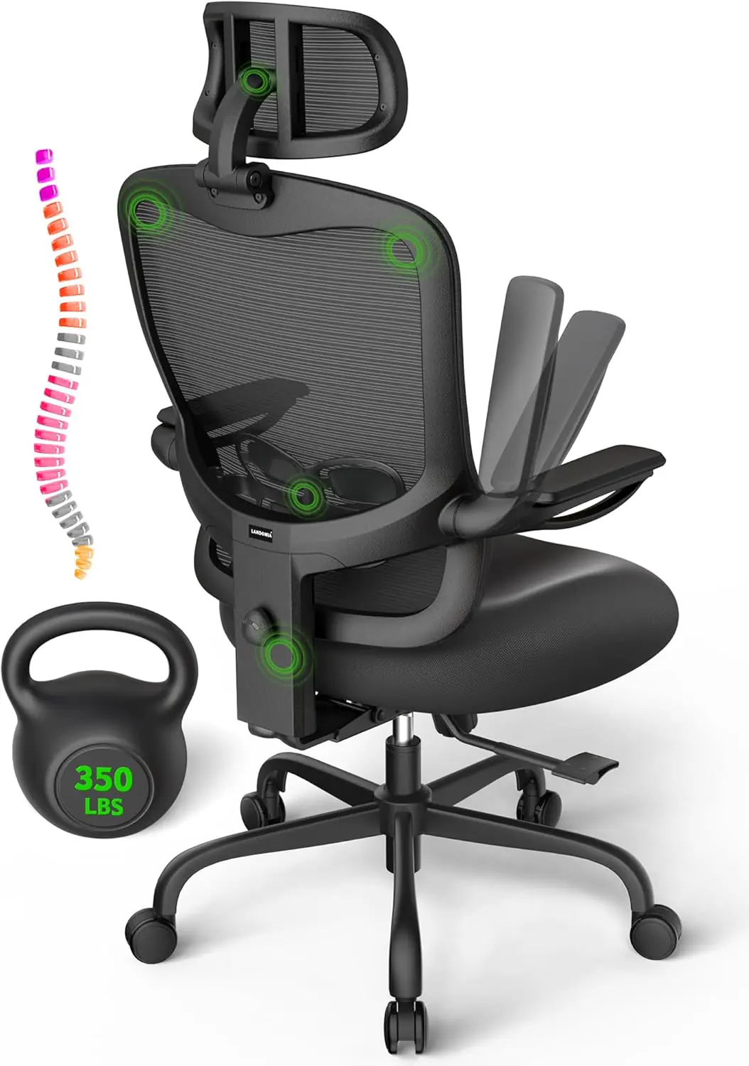 Ergonomic Office Chair Big And Tall 350lbs Capacity 65 Tall Max Computer Desk Chairs Over 10 Hours Comfortable With Adju