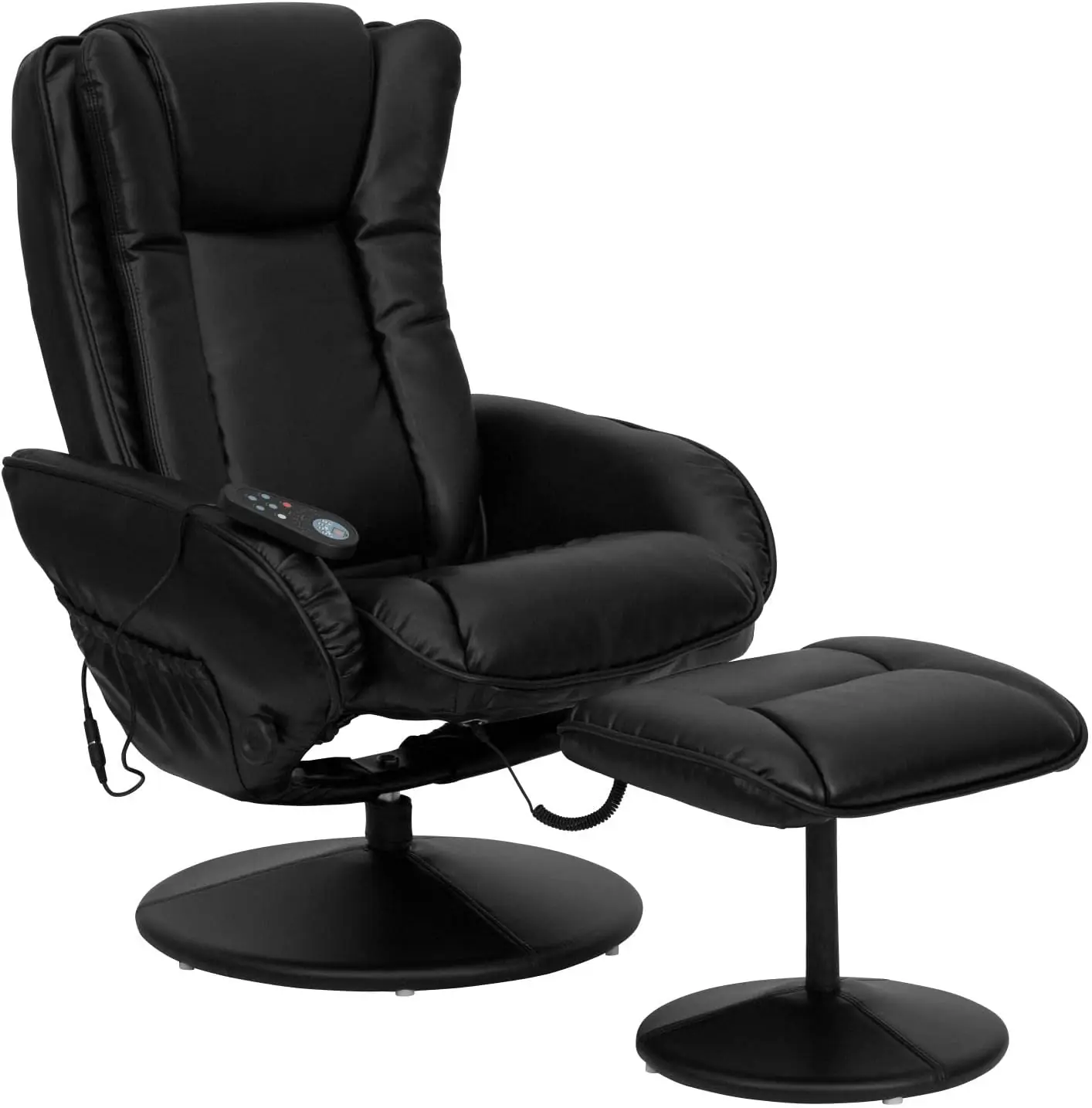 Flash Furniture Poppy Massaging Multi Position Plush Recliner With Side Pocket And Ottoman In Black Leathersoft