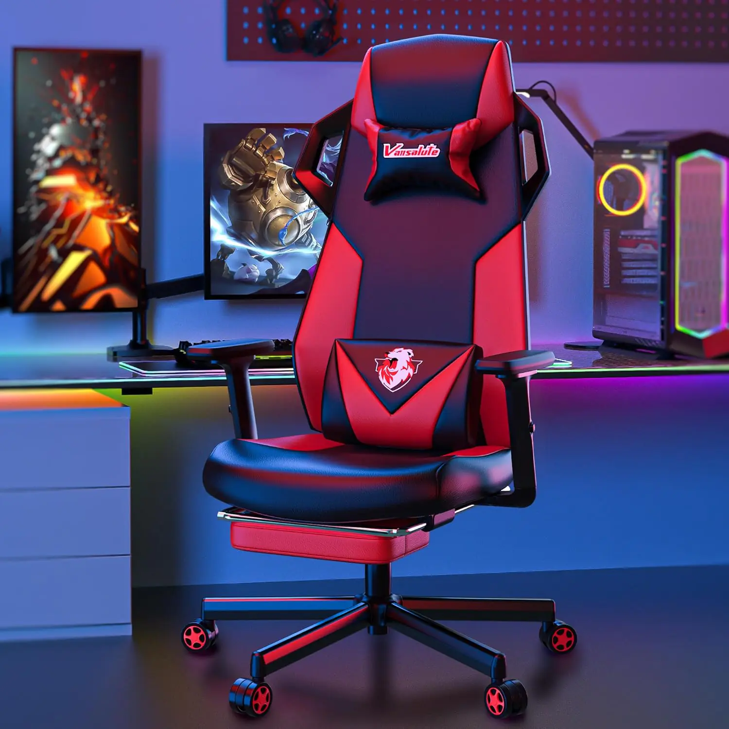 Gaming Chair Computer Chair With Footrest And Lumbar Support Pu Leather High Back Adjustable Game Chair With Adjustable 